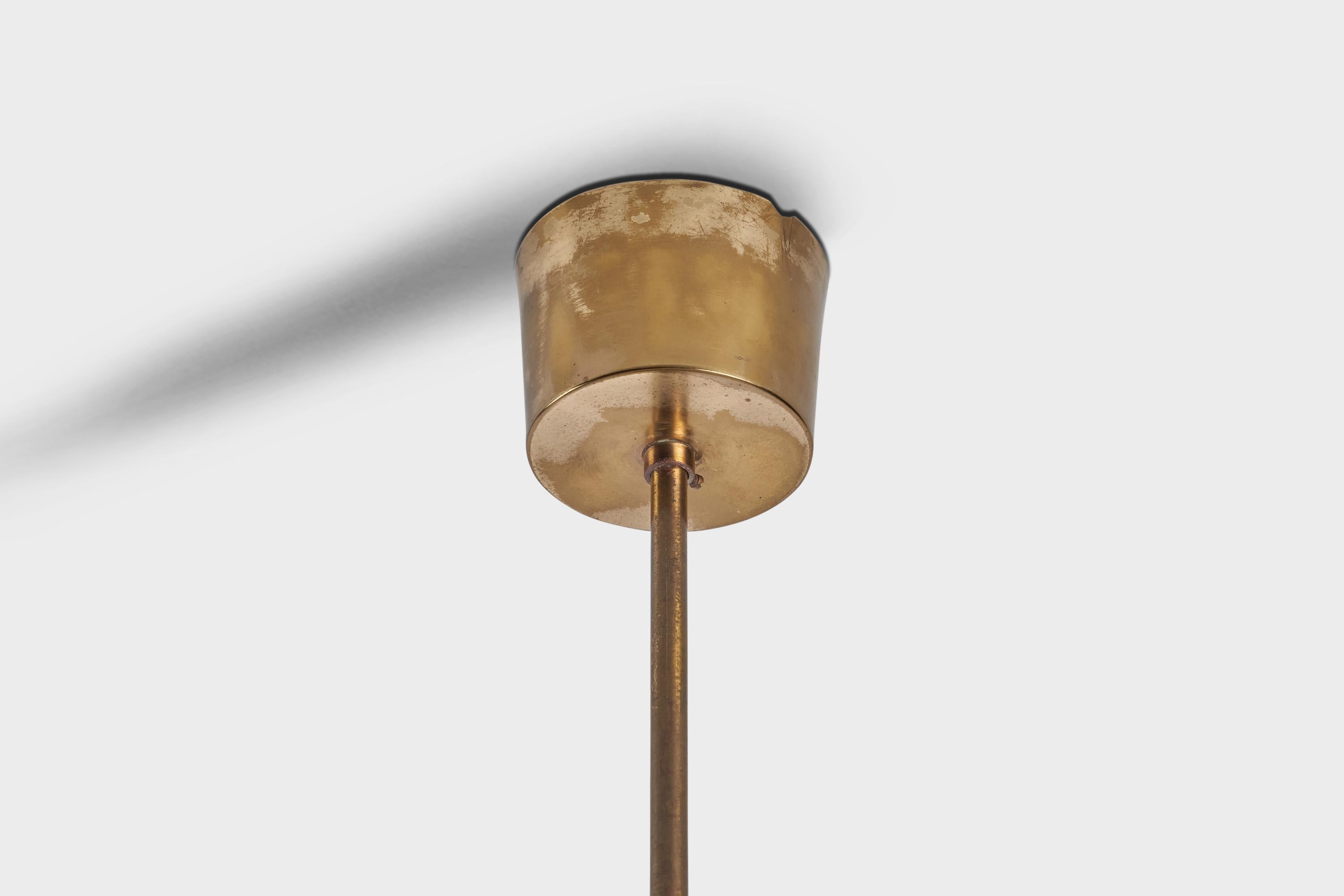 Swedish Carl Fagerlund, Pendant Light, Brass, Glass, Sweden, 1940s For Sale