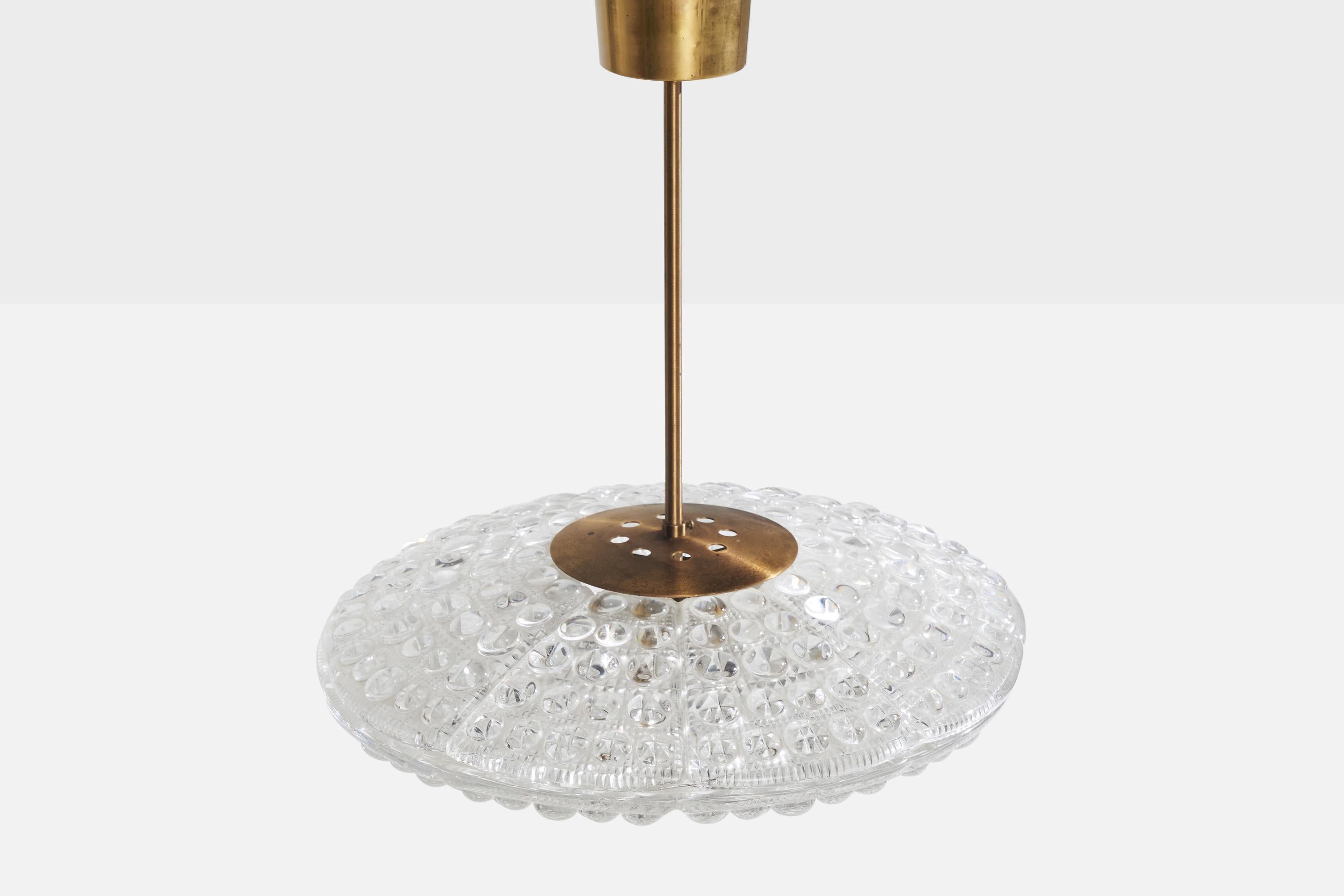 Swedish Carl Fagerlund, Pendant Light, Brass, Glass, Sweden, 1940s For Sale