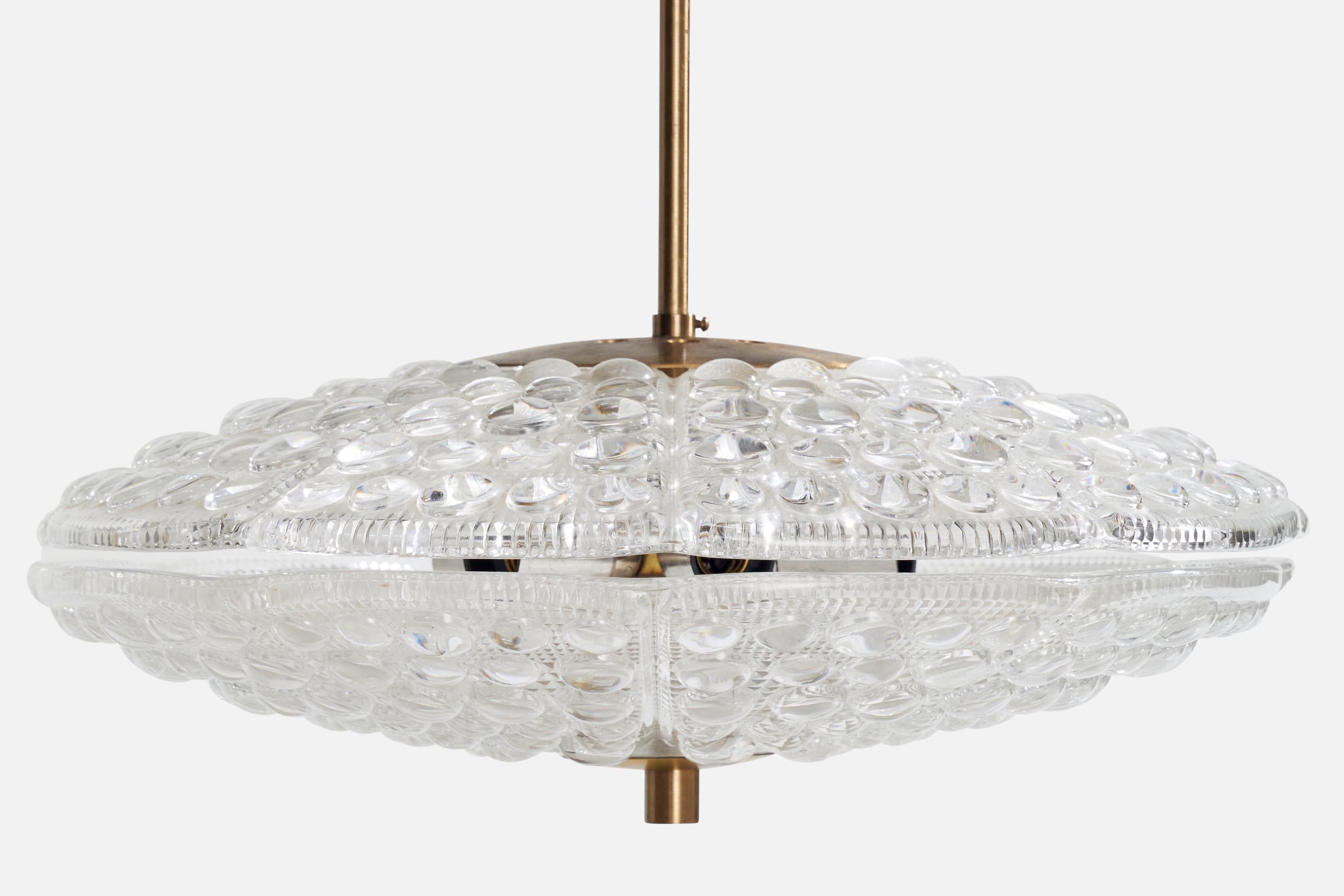 Carl Fagerlund, Pendant Light, Brass, Glass, Sweden, 1940s In Good Condition For Sale In High Point, NC