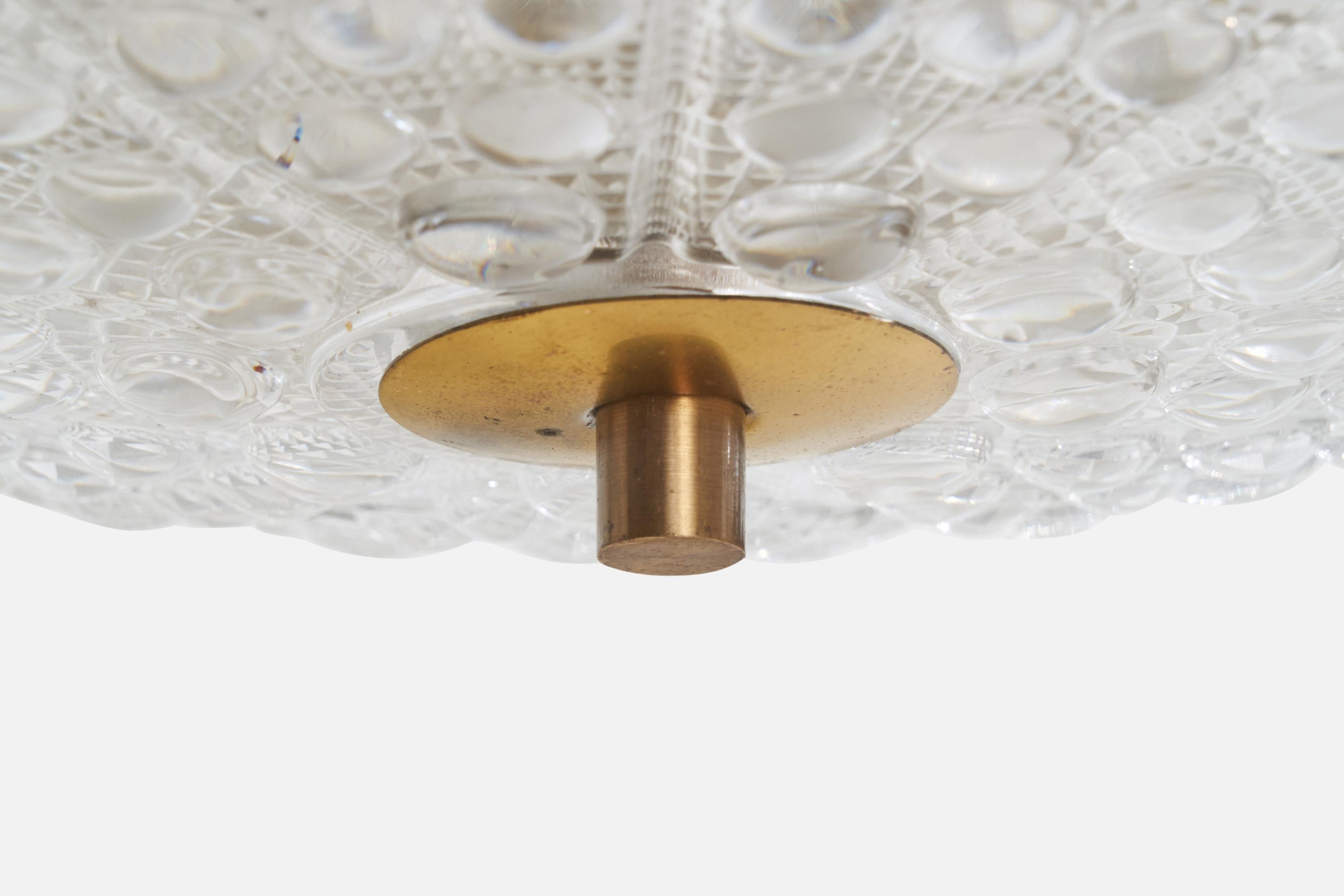 Mid-20th Century Carl Fagerlund, Pendant Light, Brass, Glass, Sweden, 1940s For Sale