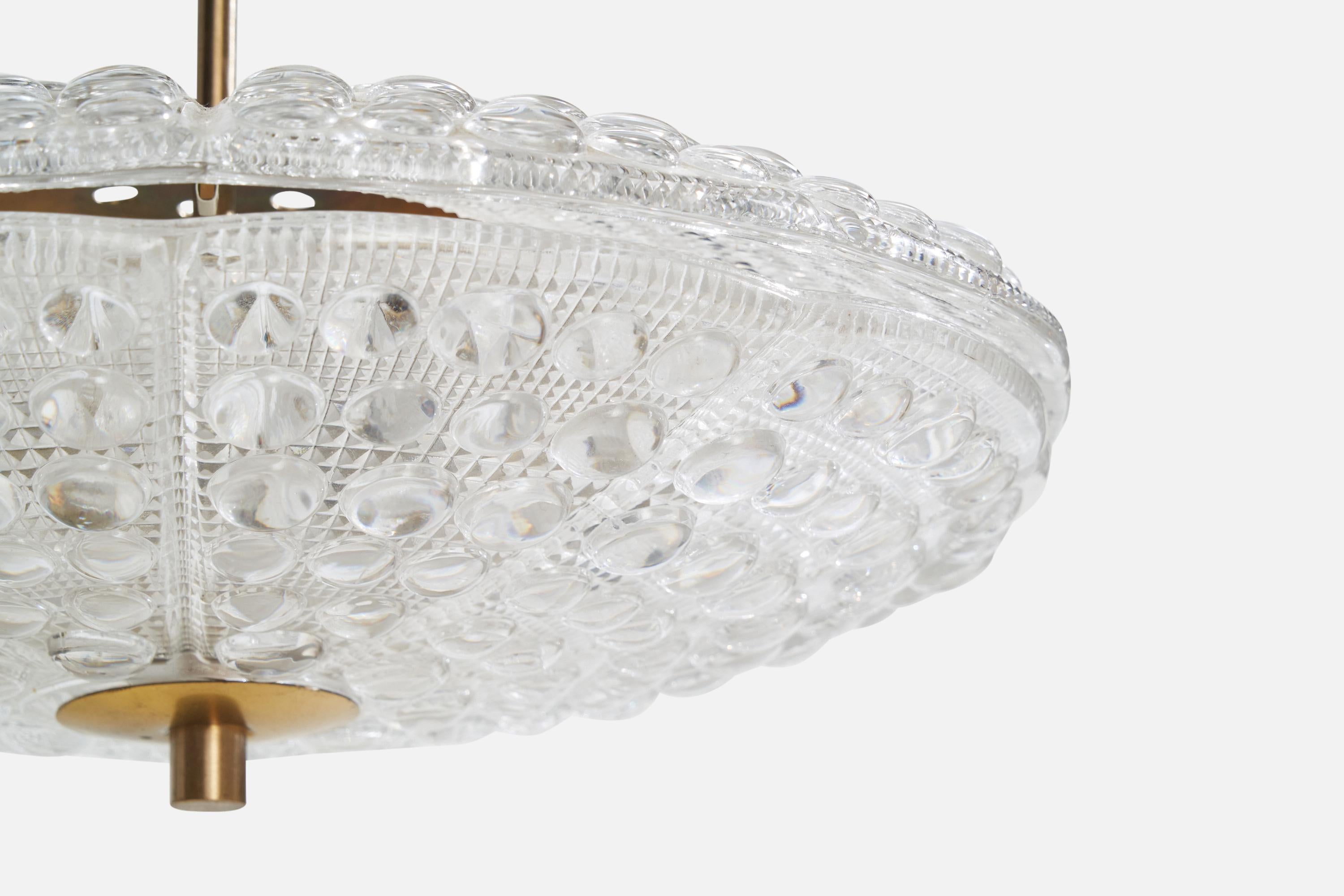 Carl Fagerlund, Pendant Light, Brass, Glass, Sweden, 1940s For Sale 1