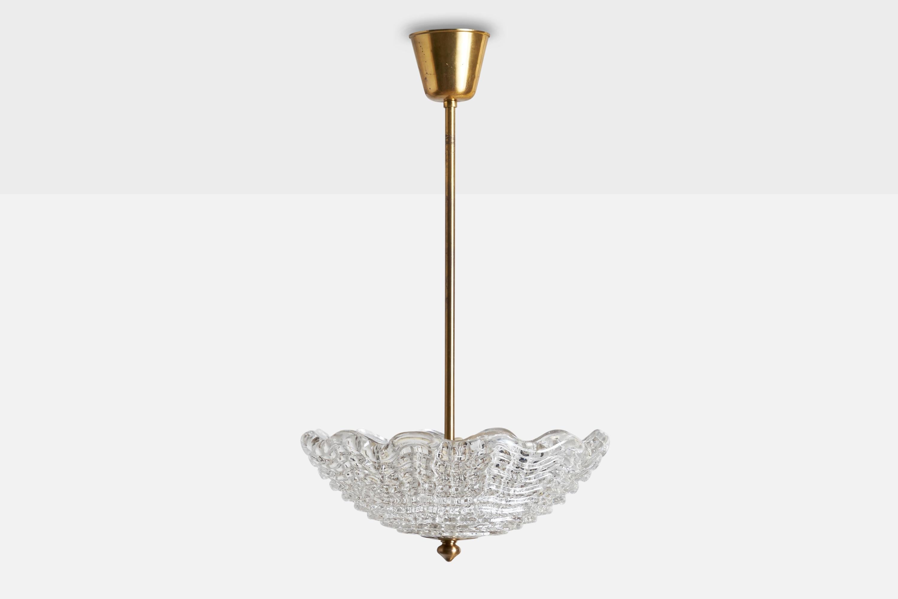 Scandinavian Modern Carl Fagerlund, Pendant Light, Brass, Glass, Sweden, 1950s For Sale