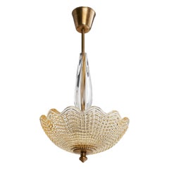 Carl Fagerlund, Pendant Light, Brass, Glass, Sweden, 1950s