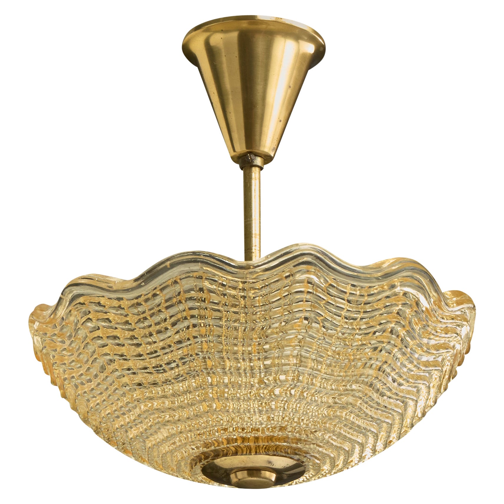Carl Fagerlund, Pendant Light, Brass, Glass, Sweden, 1950s