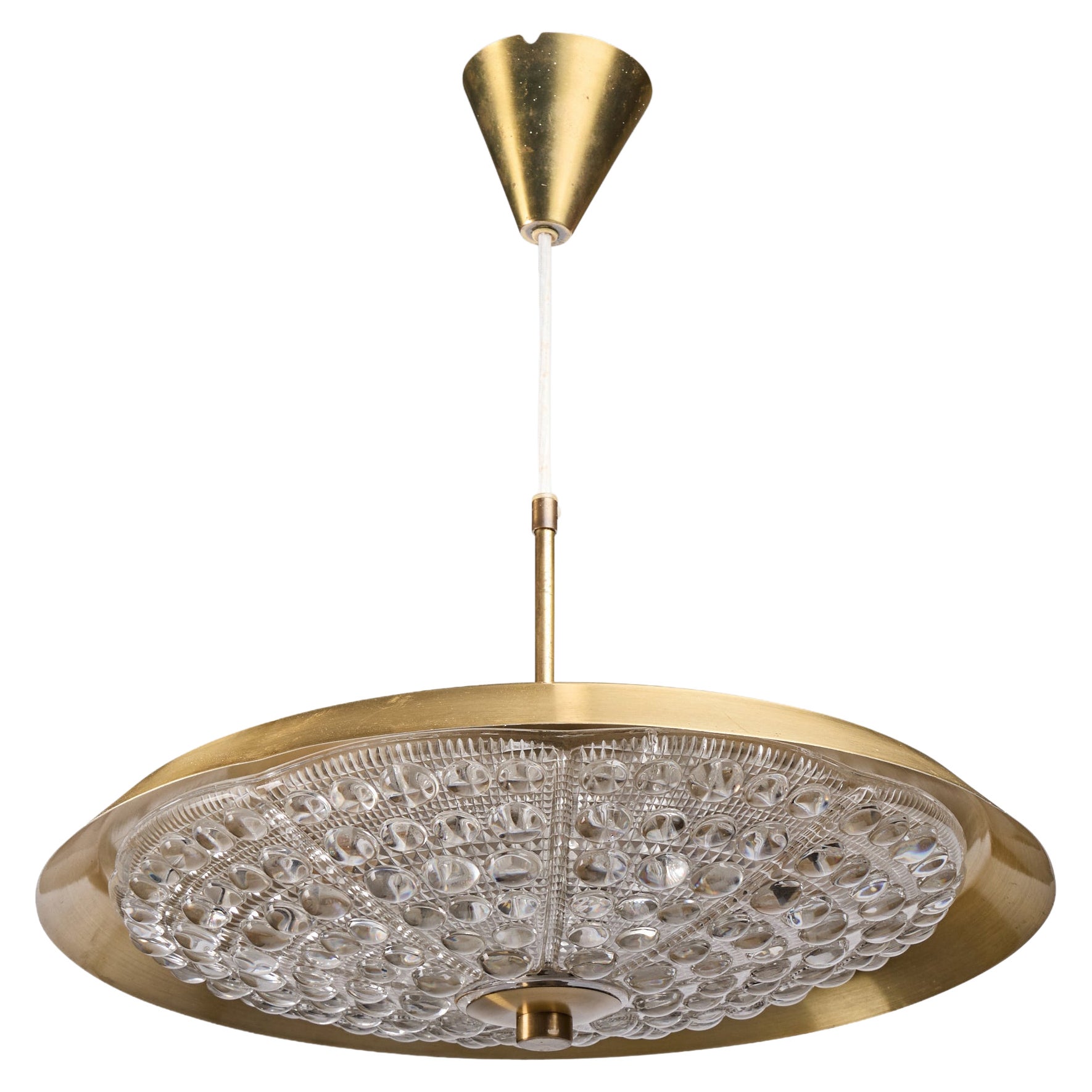 Carl Fagerlund, Pendant Light, Brass, Glass, Sweden, 1950s