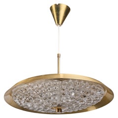 Carl Fagerlund, lampe à suspension, laiton, verre, Suède, années 1950