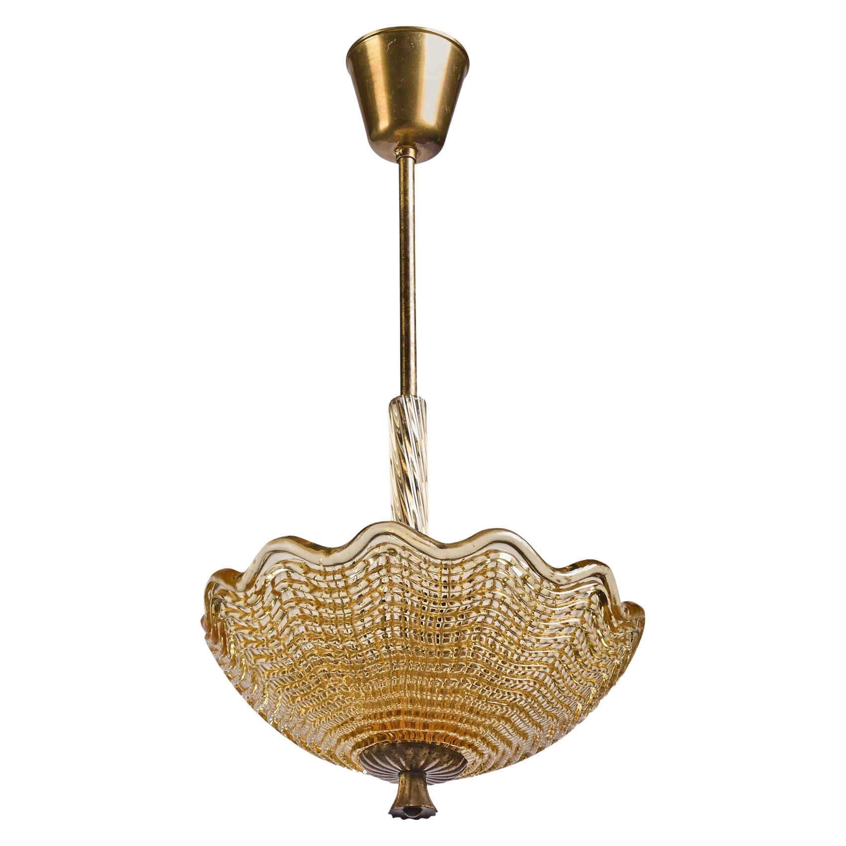 Carl Fagerlund, Pendant Light, Brass, Glass, Sweden, 1950s