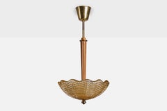 Carl Fagerlund, Pendant Light, Brass, Glass, Wood, Sweden, 1950s