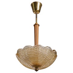 Carl Fagerlund, Pendant Light, Brass, Glass, Wood, Sweden, 1950s