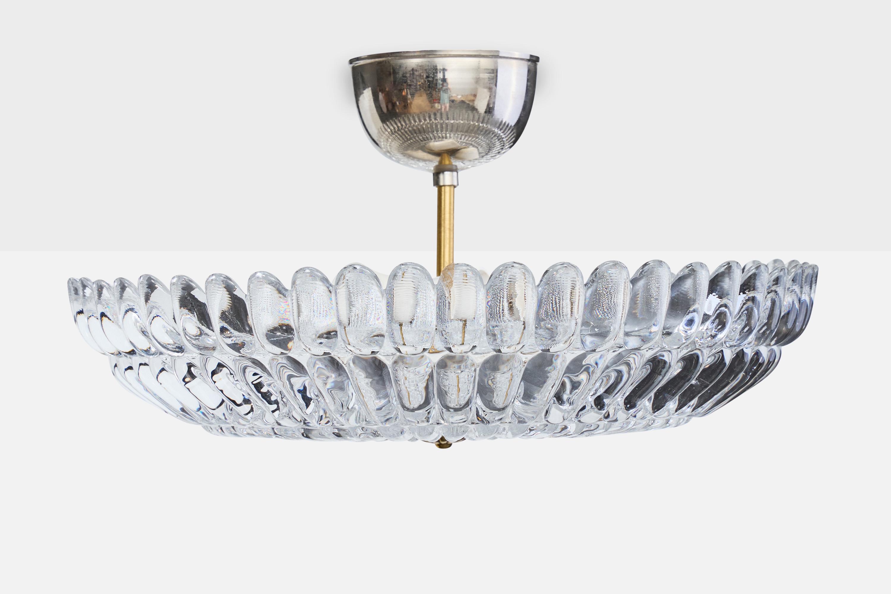Svedese Carl Fagerlund, Lampada a sospensione, vetro, ottone, metallo, Svezia, anni '50 in vendita