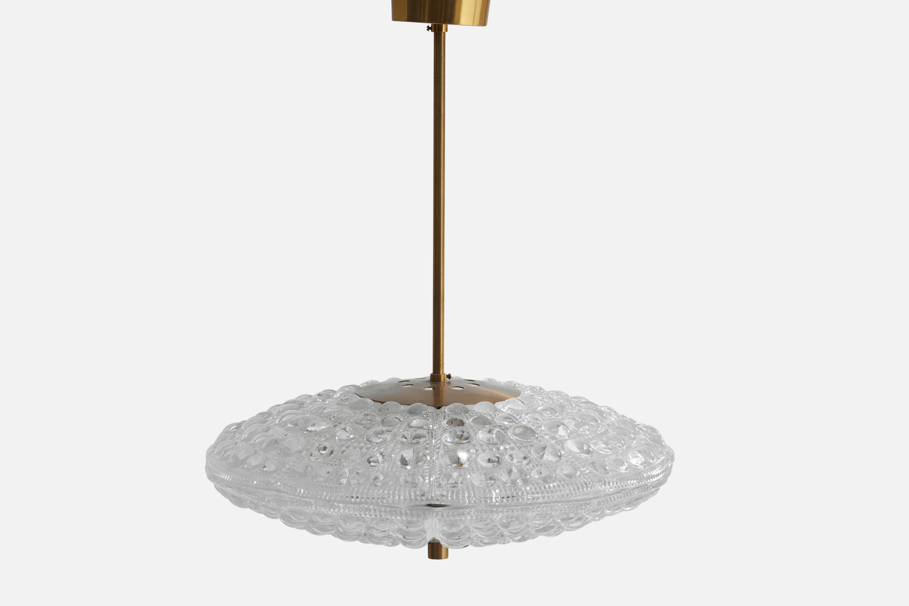 Swedish Carl Fagerlund, Pendant Light, Glass, Brass, Sweden, 1950s
