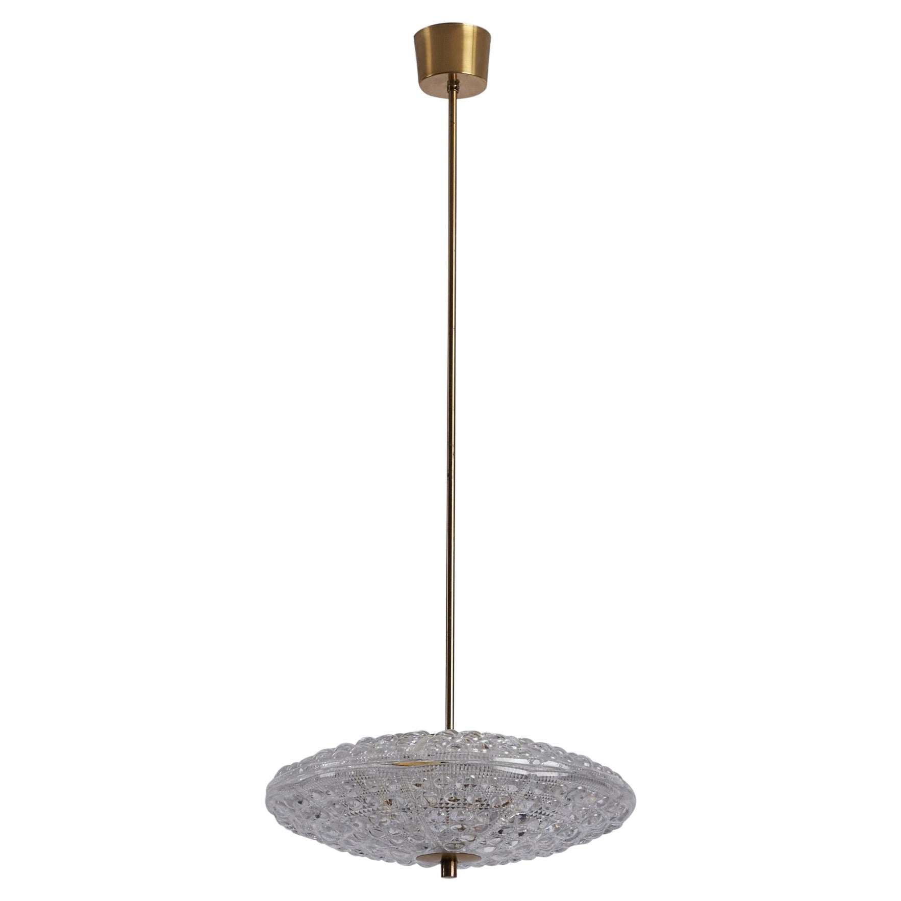 Carl Fagerlund, lampe à suspension, verre, laiton, Suède, années 1950 en vente