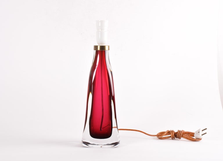 Carl Fagerlund Red Crystal Glass Table Lamp for Orrefors Sweden