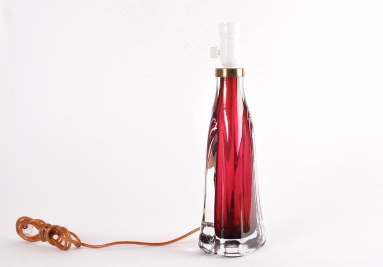 Carl Fagerlund Red Crystal Glass Table Lamp for Orrefors Sweden
