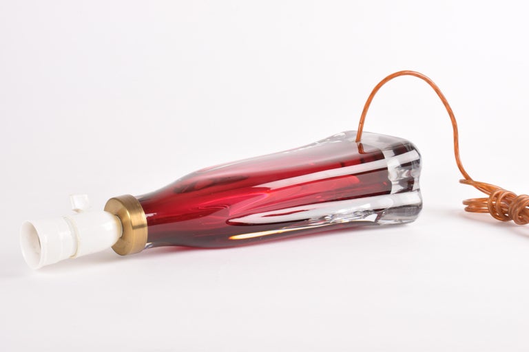 Carl Fagerlund Red Crystal Glass Table Lamp for Orrefors Sweden