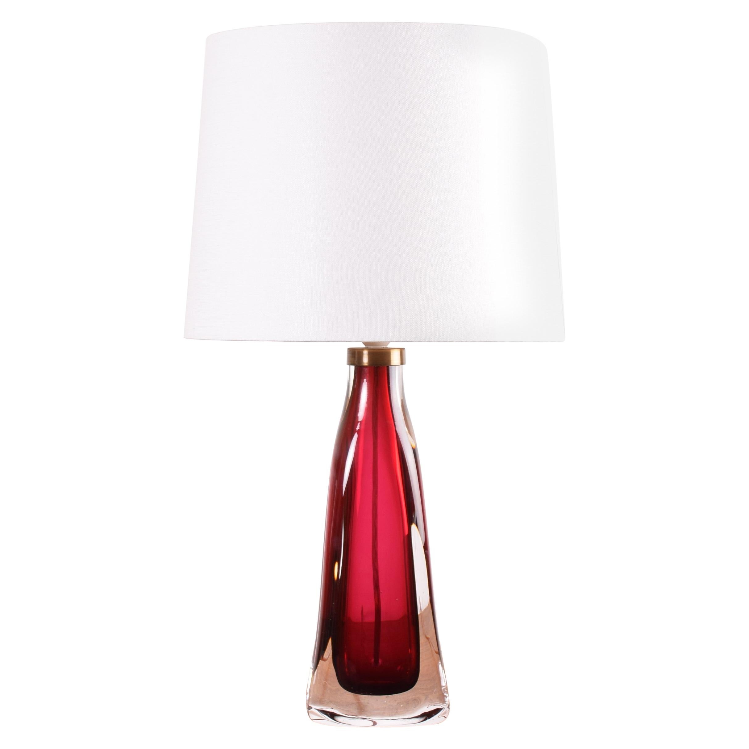 Carl Fagerlund Red Crystal Glass Table Lamp for Orrefors Sweden Midcentury 1960s