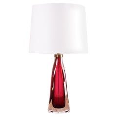 Carl Fagerlund Red Crystal Glass Table Lamp for Orrefors Sweden Midcentury 1960s