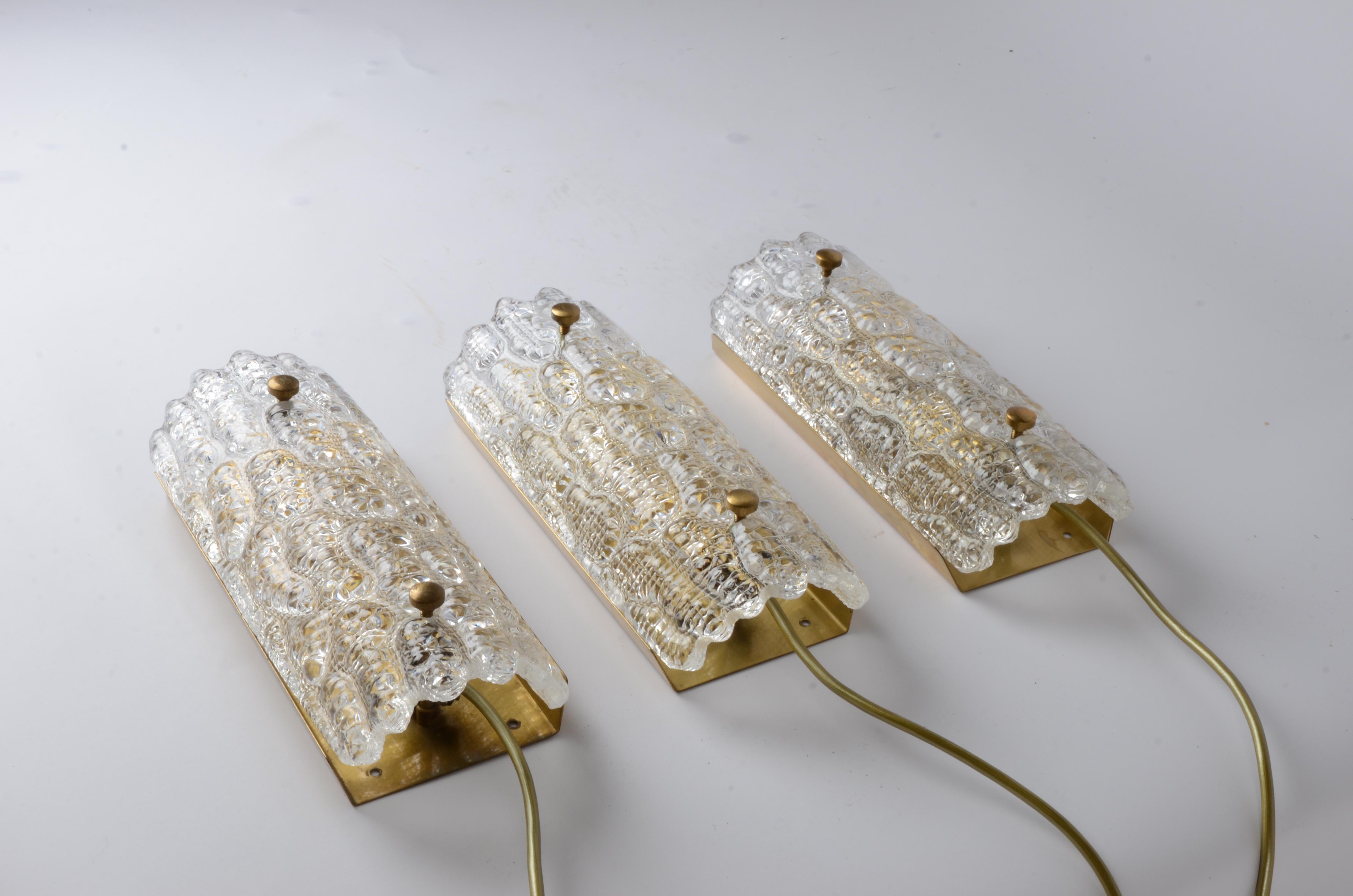 Carl Fagerlund, Set of Three Wall Fixtures, Orrefors, 1960s In Good Condition In Stockholm, SE