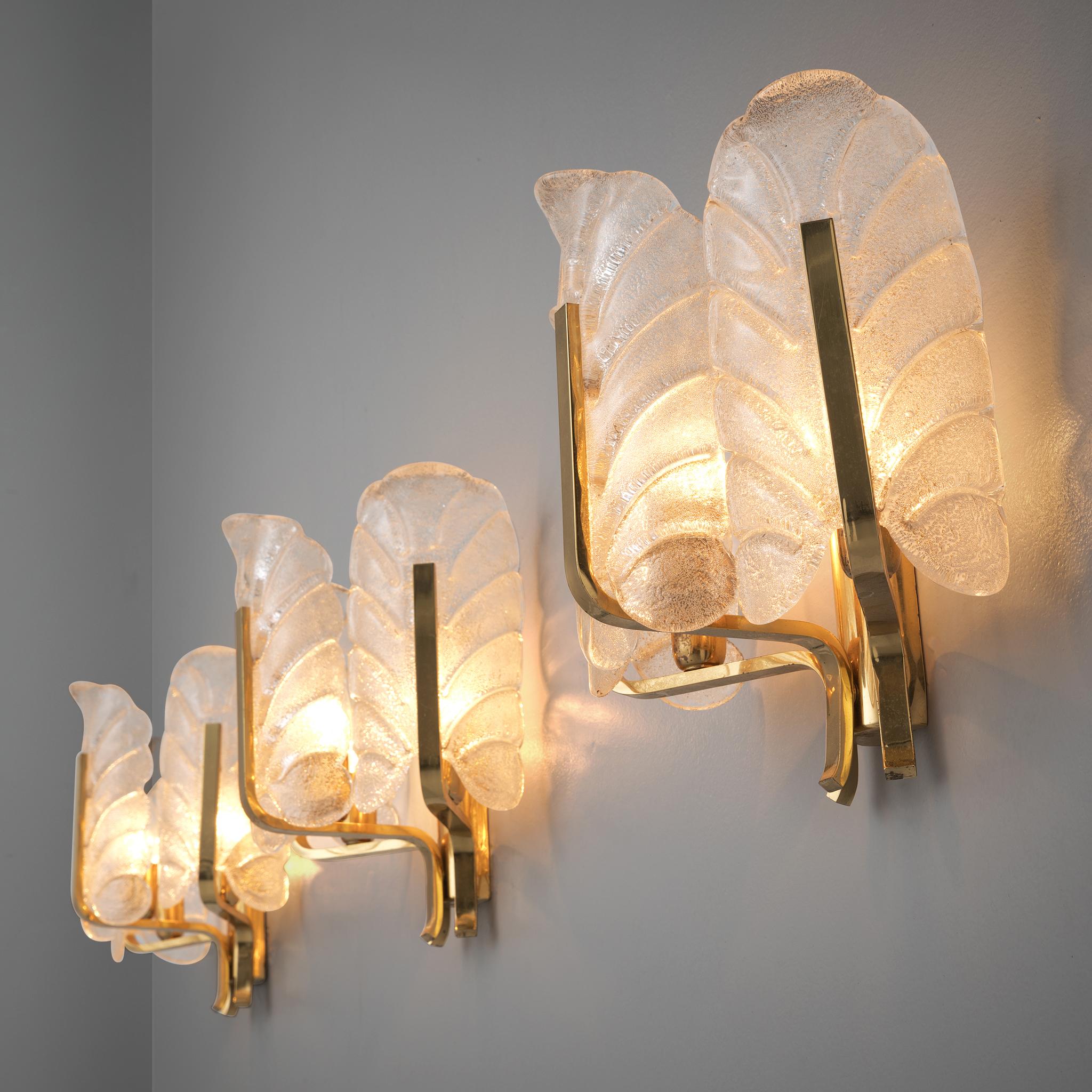 Mid-Century Modern Carl Fagerlund Six Wall Lights in Brass and Structured Glass