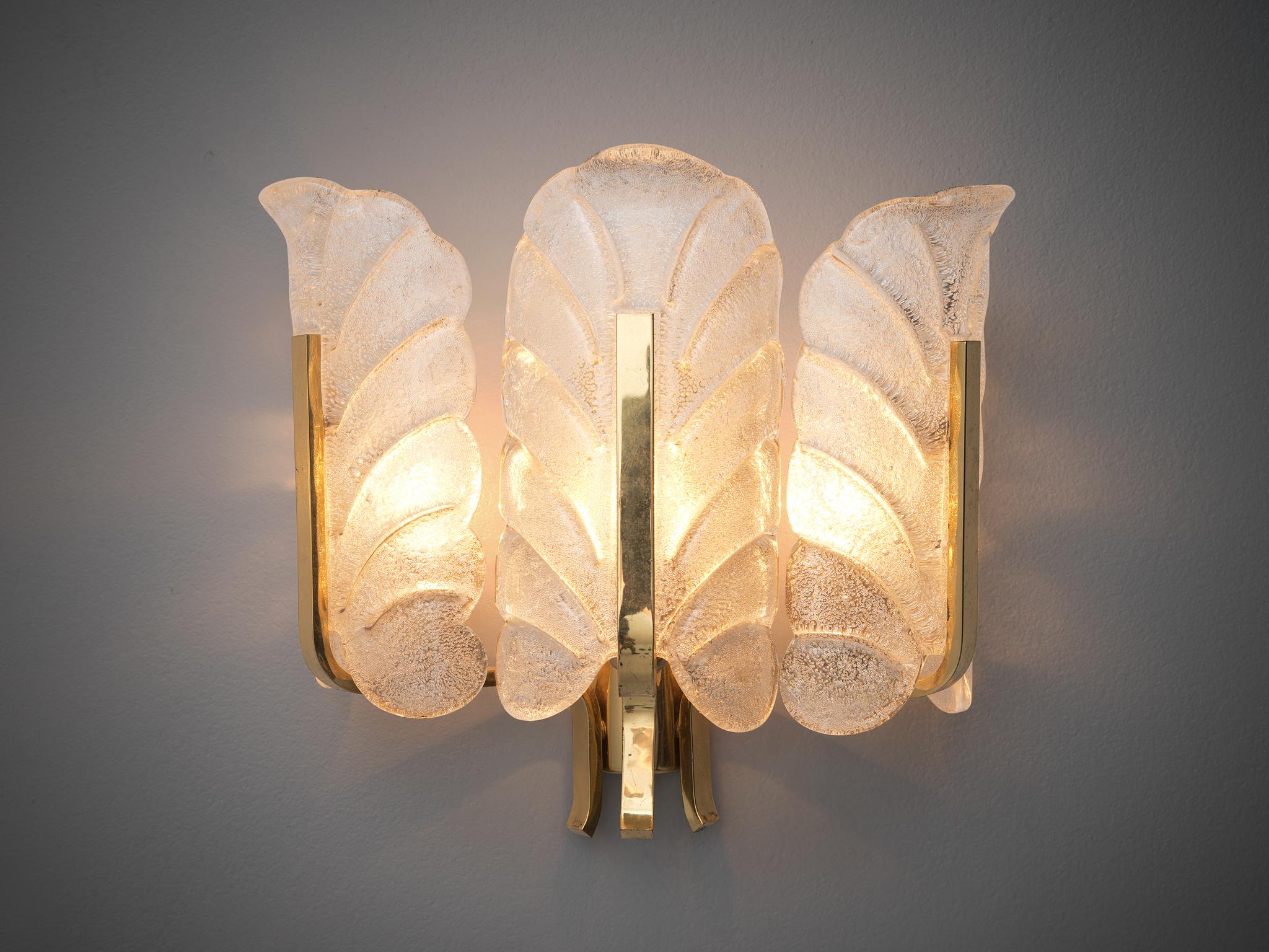 European Carl Fagerlund Six Wall Lights in Brass and Structured Glass