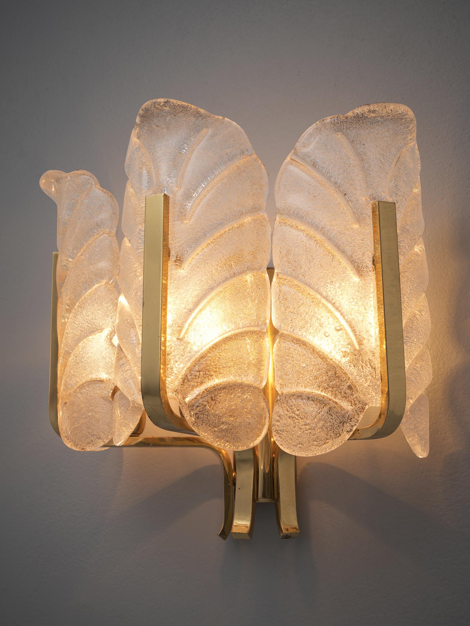 Carl Fagerlund Six Wall Lights in Brass and Structured Glass In Good Condition In Waalwijk, NL
