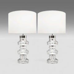 Carl Fagerlund, Swedish Modern, Nickel, Glass, Table Lamps, Sweden, 1980s