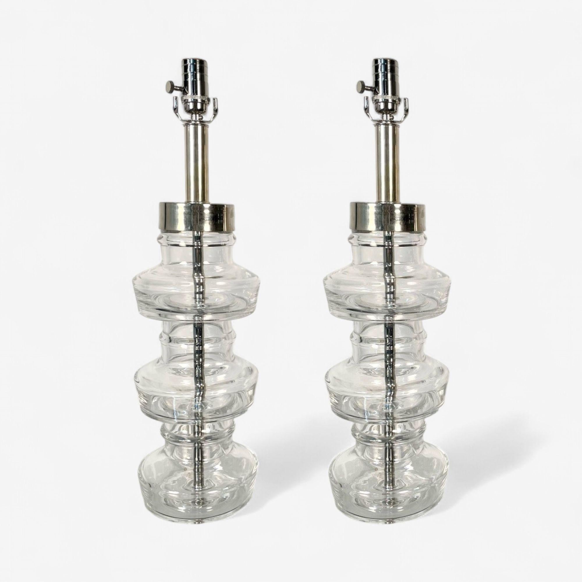 Scandinavian Modern Carl Fagerlund, Swedish Modern, Nickel, Glass, Table Lamps, Sweden, 1980s For Sale