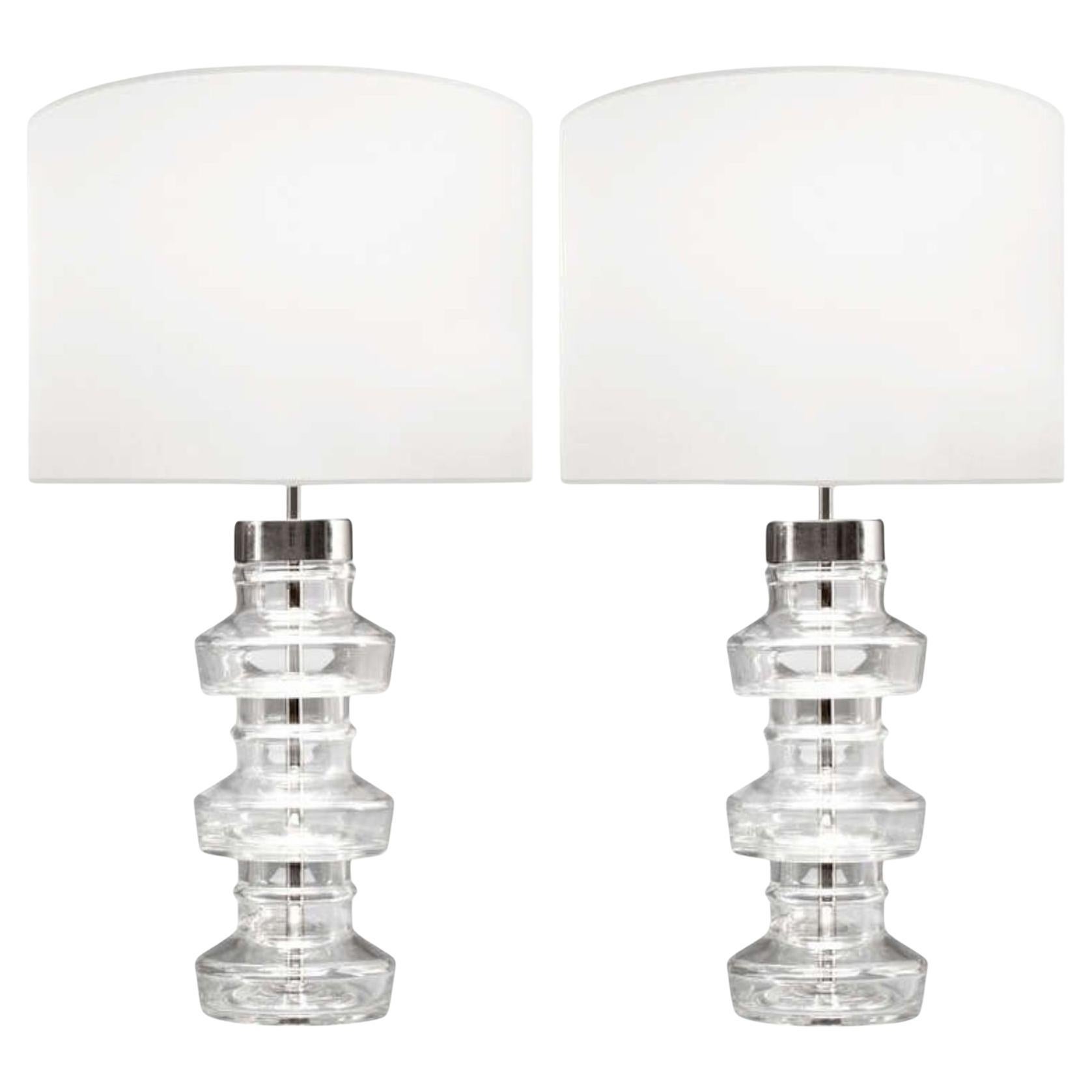 Carl Fagerlund, Swedish Modern, Nickel, Glass, Table Lamps, Sweden, 1980s For Sale