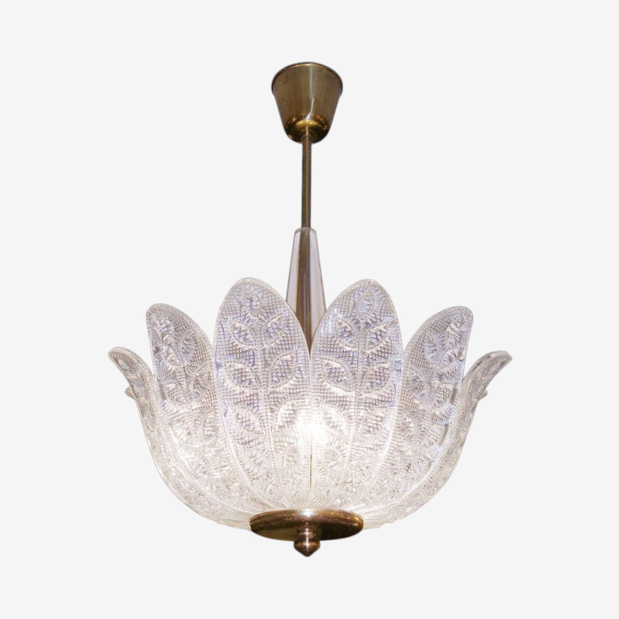 Mid-Century moderno Carl Fagerlund, Moderna svedese, vetro accartocciato, lampada a sospensione, Svezia, anni '40 in vendita