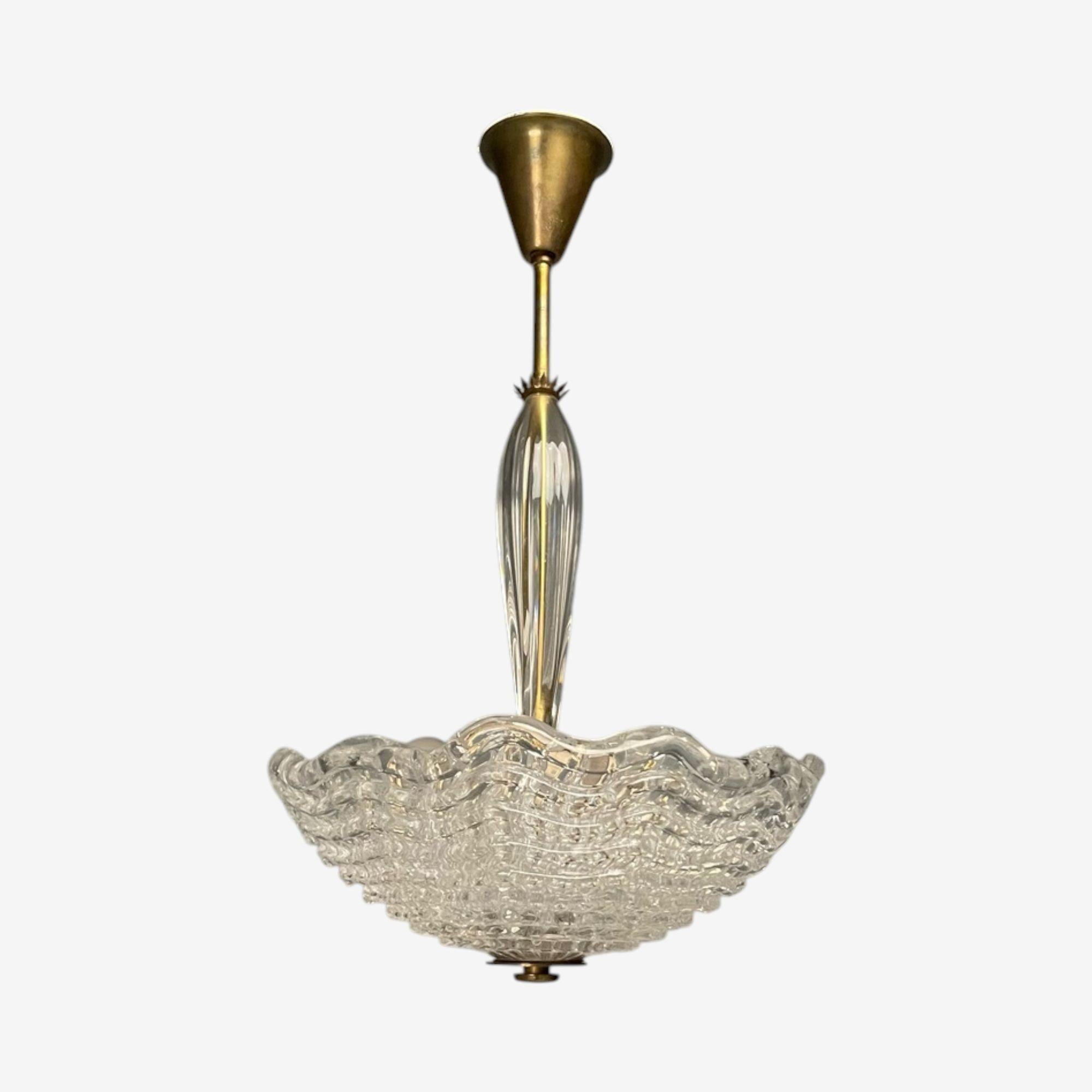 Suédois Carl Fagerlund, moderne suédois, verre texturé, lustre, Suède, années 1940 en vente