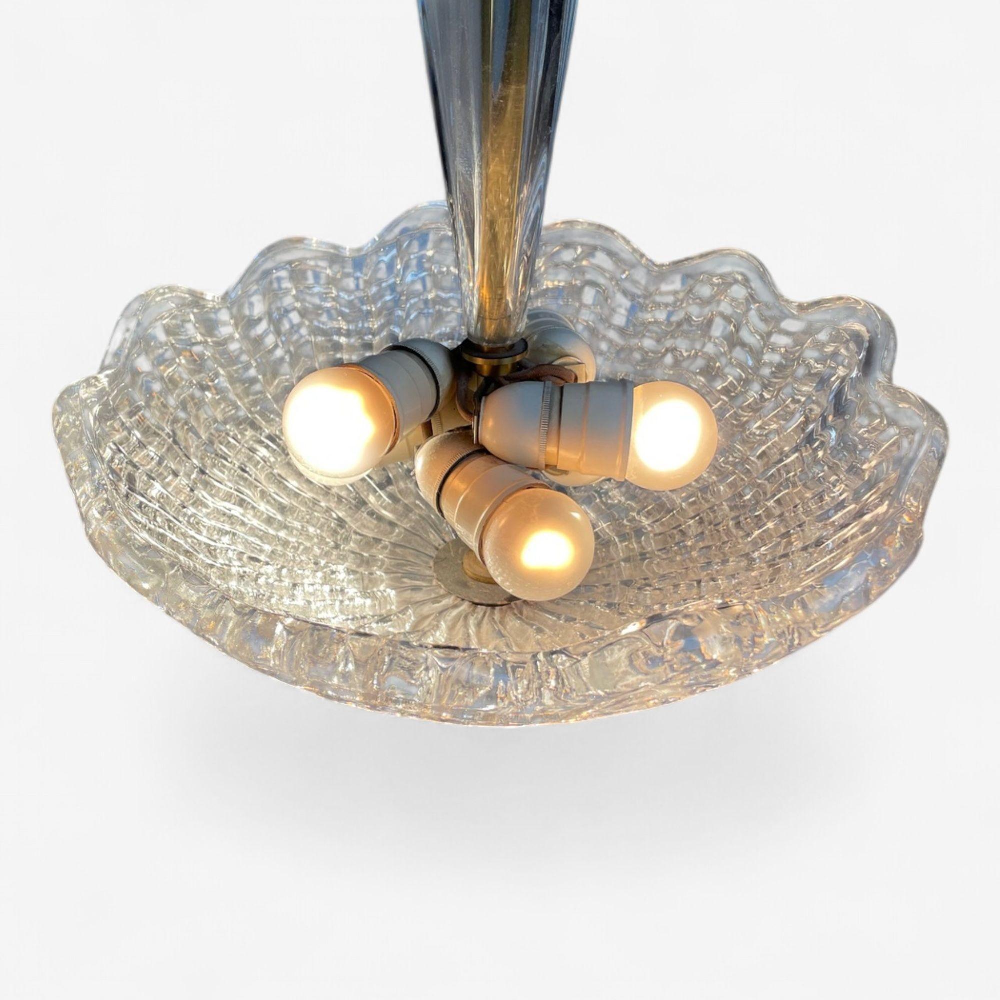 Carl Fagerlund, moderne suédois, verre texturé, lustre, Suède, années 1940 en vente 1