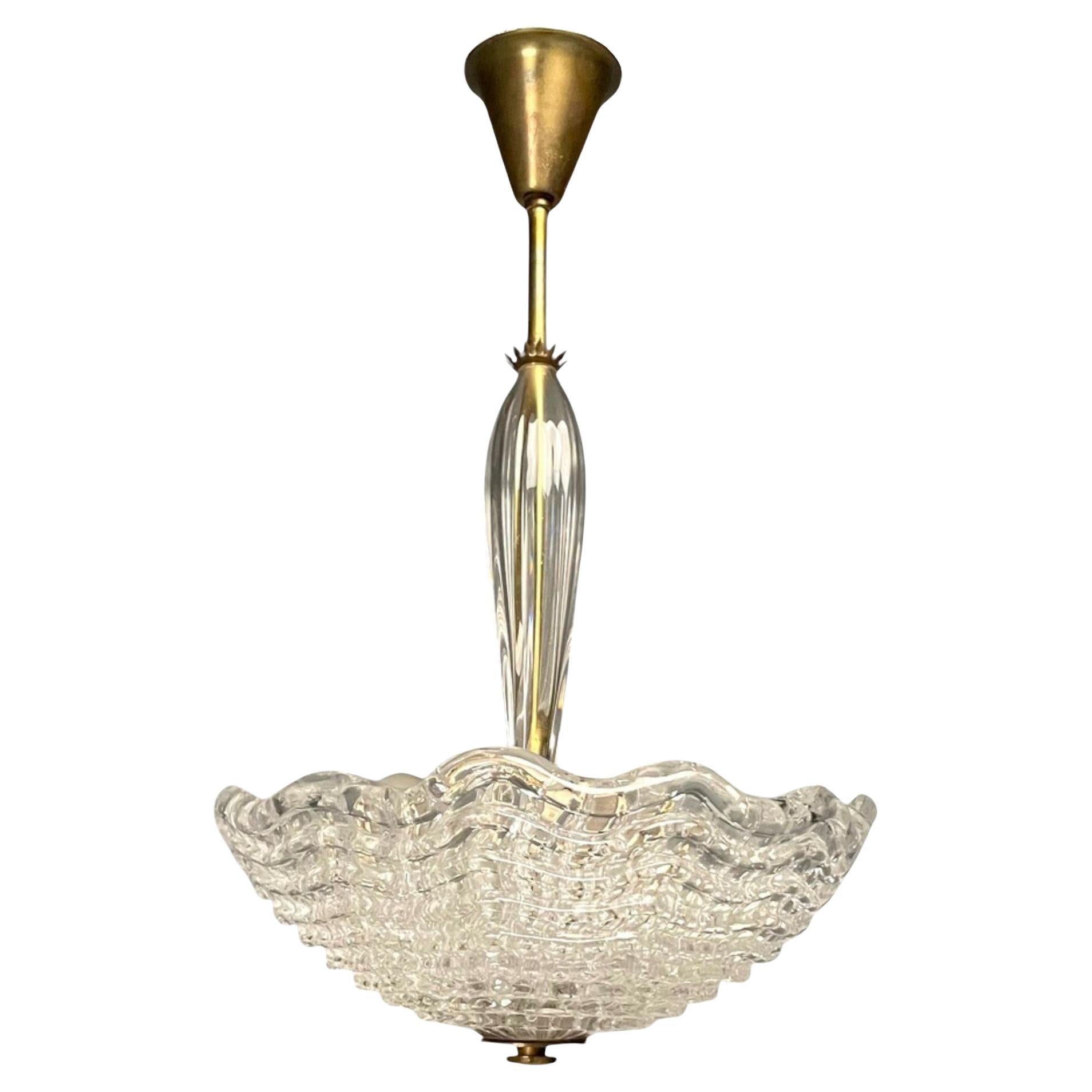 Carl Fagerlund, lampadario moderno svedese, vetro testurizzato, Svezia, anni '40
