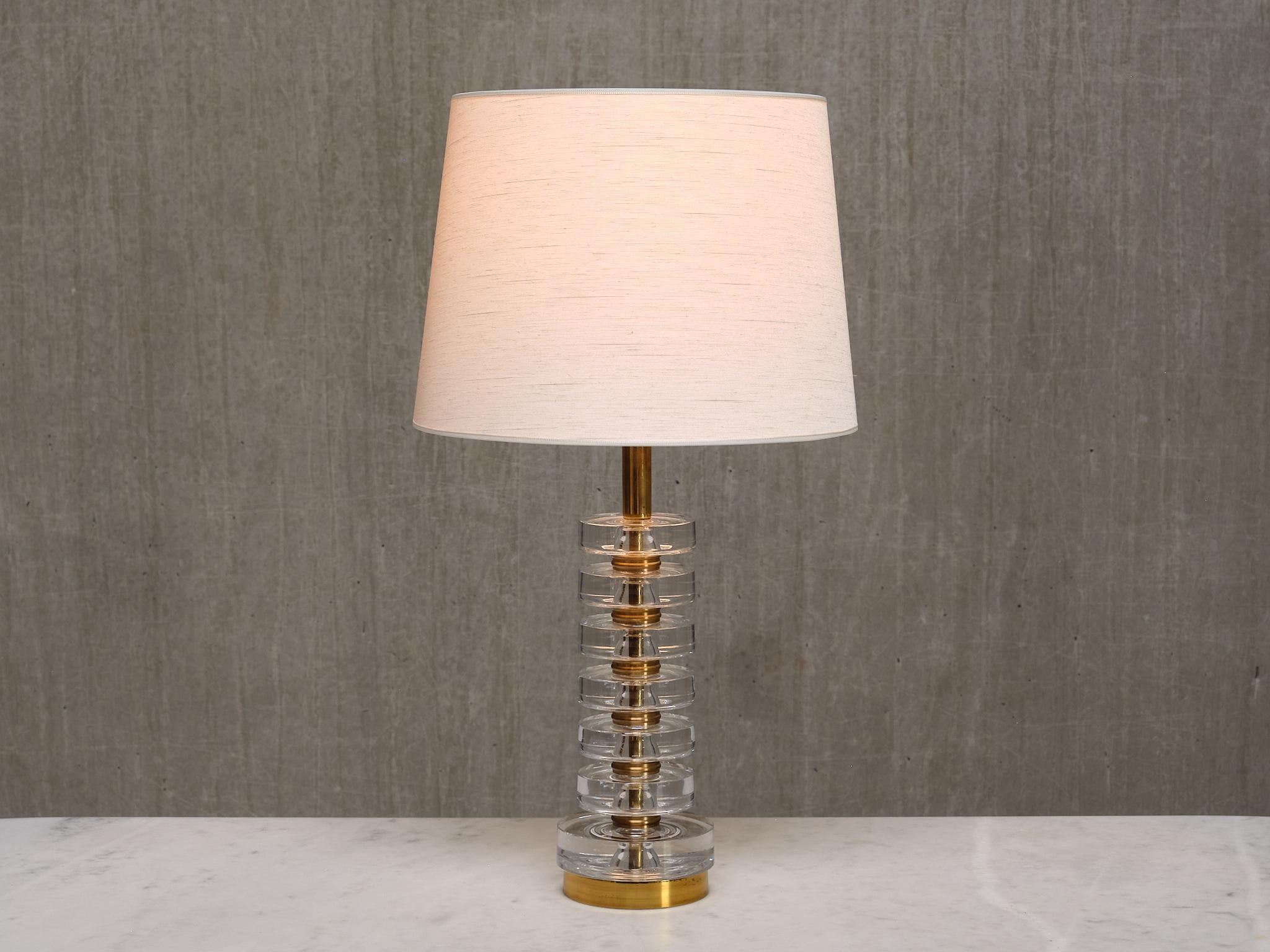 Carl Fagerlund Table Lamp in Brass and Glass, Orrefors, Sweden, 1950s For Sale 6