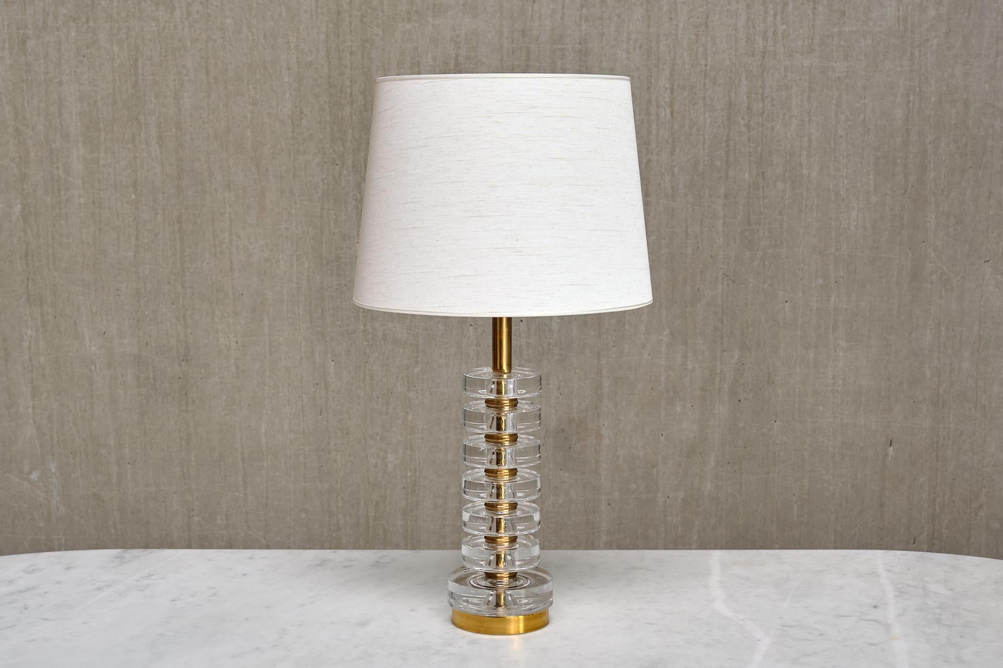 Carl Fagerlund Table Lamp in Brass and Glass, Orrefors, Sweden, 1950s For Sale 9