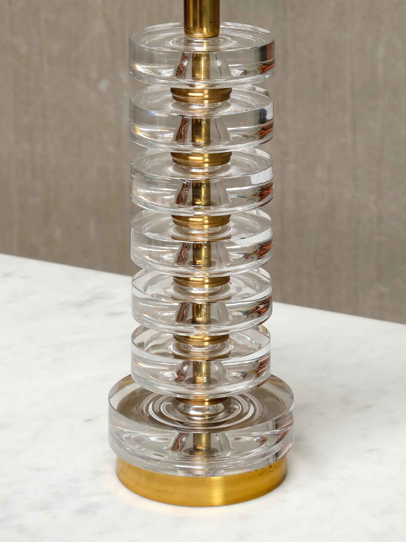 Swedish Carl Fagerlund Table Lamp in Brass and Glass, Orrefors, Sweden, 1950s For Sale