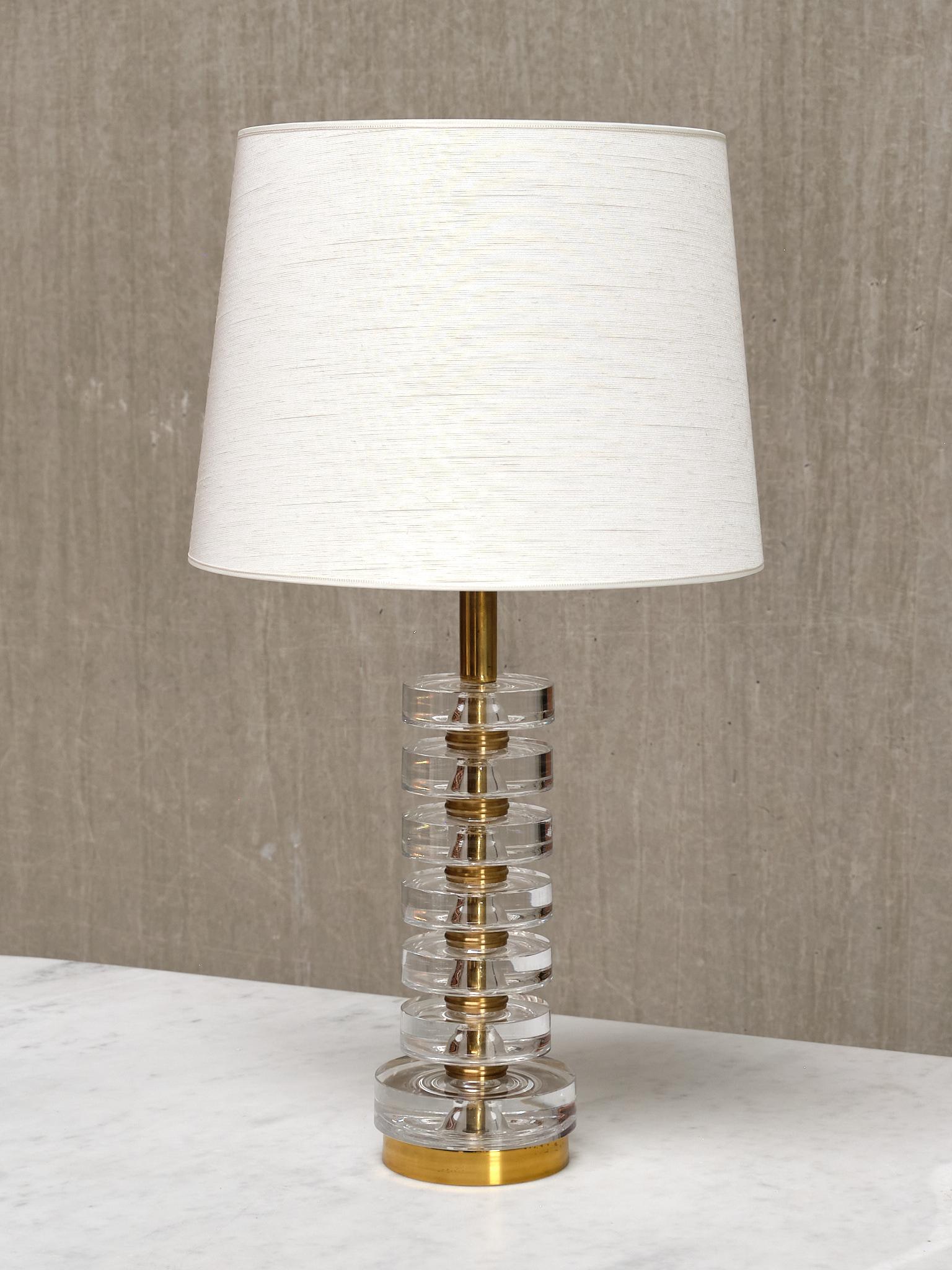 Carl Fagerlund Table Lamp in Brass and Glass, Orrefors, Sweden, 1950s For Sale 3