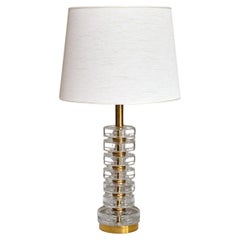 Vintage Carl Fagerlund Table Lamp in Brass and Glass, Orrefors, Sweden, 1950s