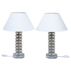 Carl Fagerlund table lamps a pair Molded glass an Brass Sweden 1960