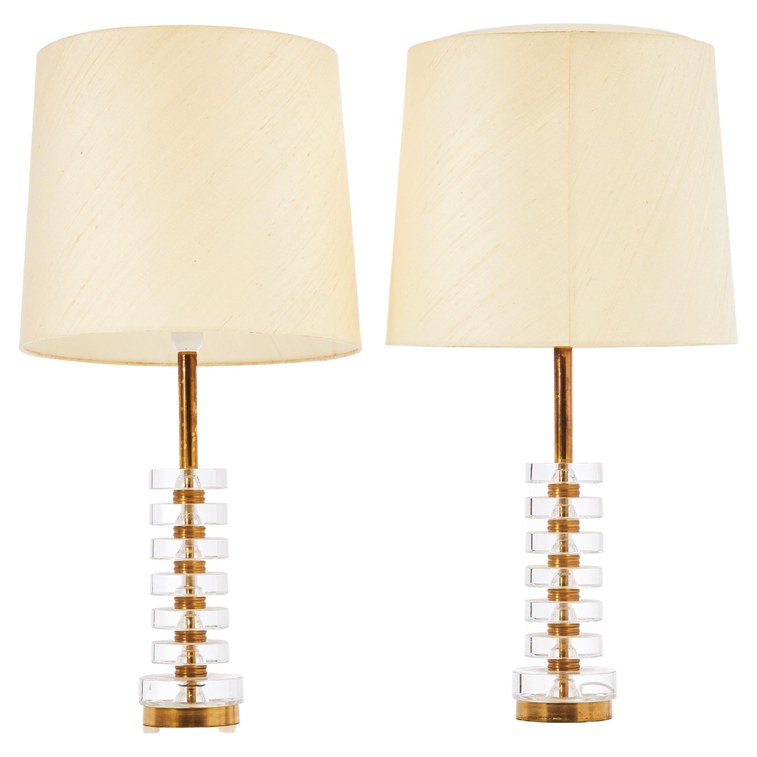 Carl Fagerlund Table Lamps for Orrefors a Pair Cast Glass and Brass Sweden 1960