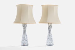 Carl Fagerlund, Table Lamps, Glass, Fabric, Sweden, 1950s