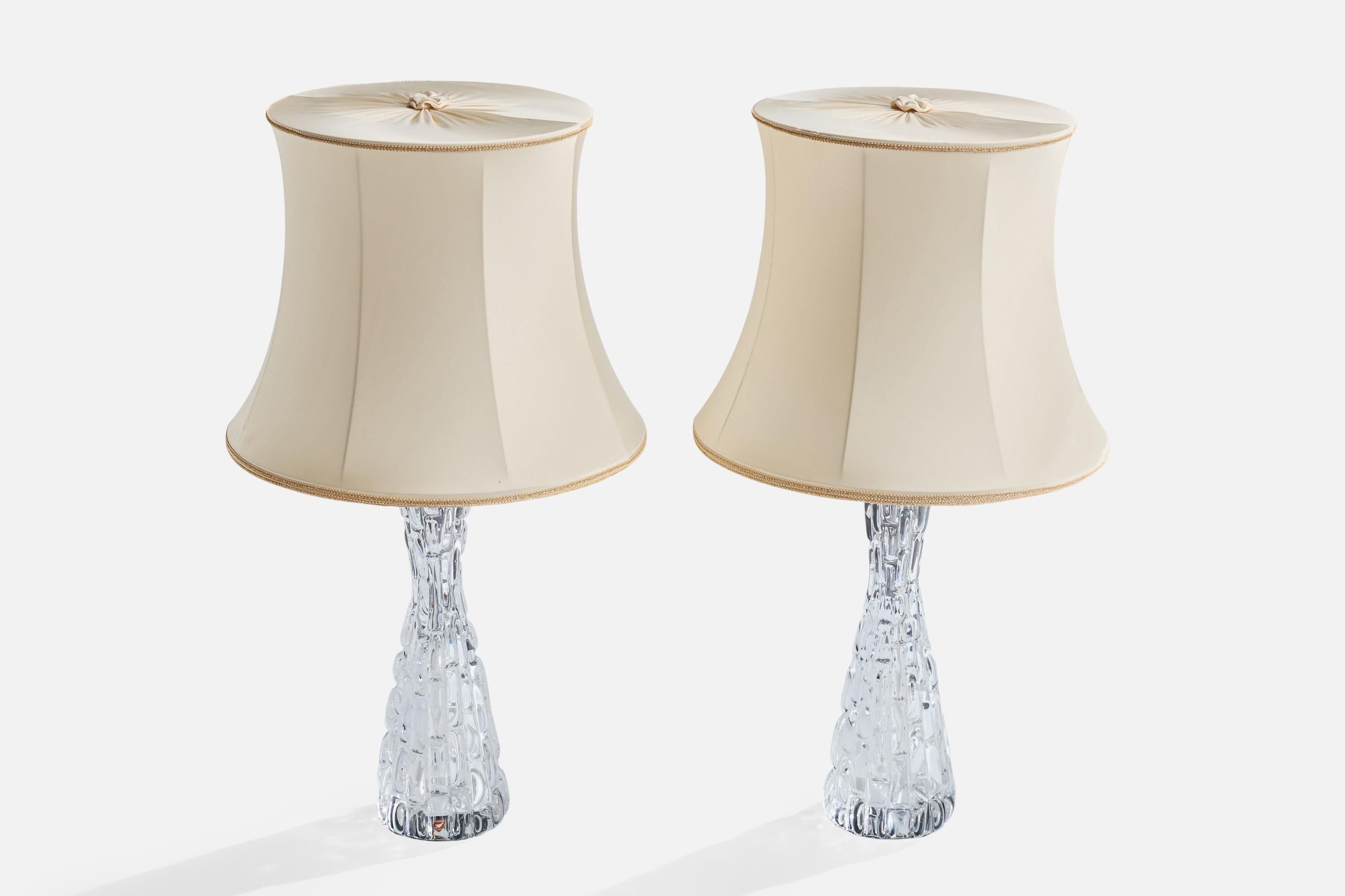 Swedish Carl Fagerlund, Table Lamps, Glass, Fabric, Sweden, 1950s For Sale