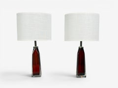 Carl Fagerlund, Table Lamps, Red Glass, Sweden, 1950s