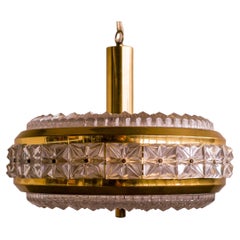 Carl Fagerlund Textured Crystal and Brass Pendant by Orrefors
