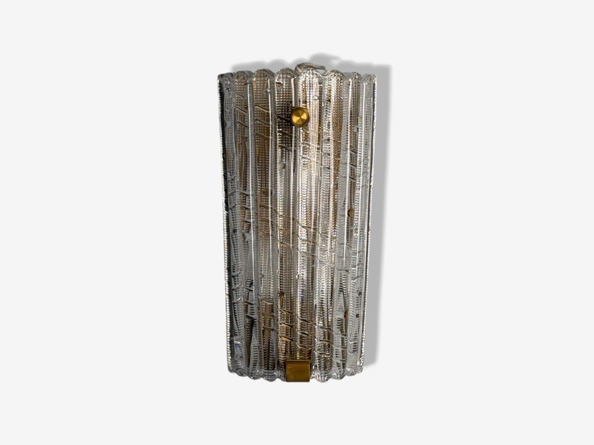 Mid-Century Modern Carl Fagerlund, Textured Glass, Brass, Large Wall Sconce, Sweden, 1940s For Sale