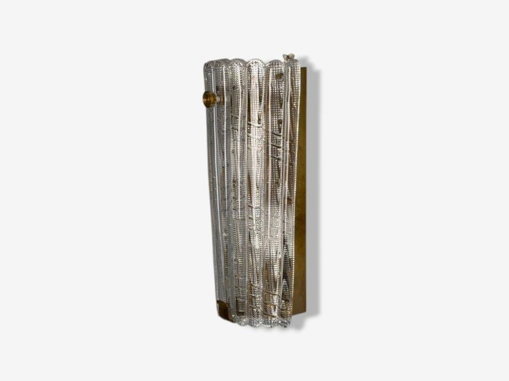 Swedish Carl Fagerlund, Textured Glass, Brass, Large Wall Sconce, Sweden, 1940s For Sale