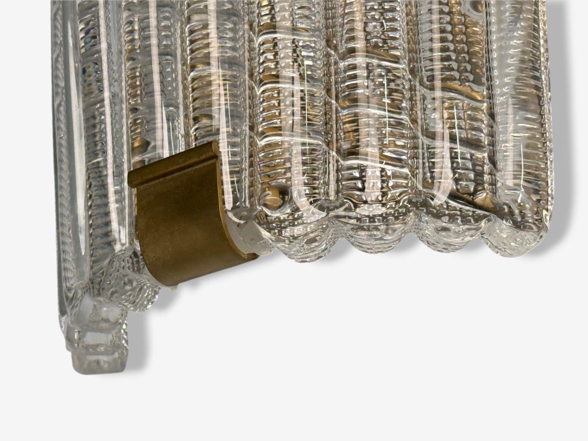 Carl Fagerlund, Textured Glass, Brass, Large Wall Sconce, Sweden, 1940s For Sale 1