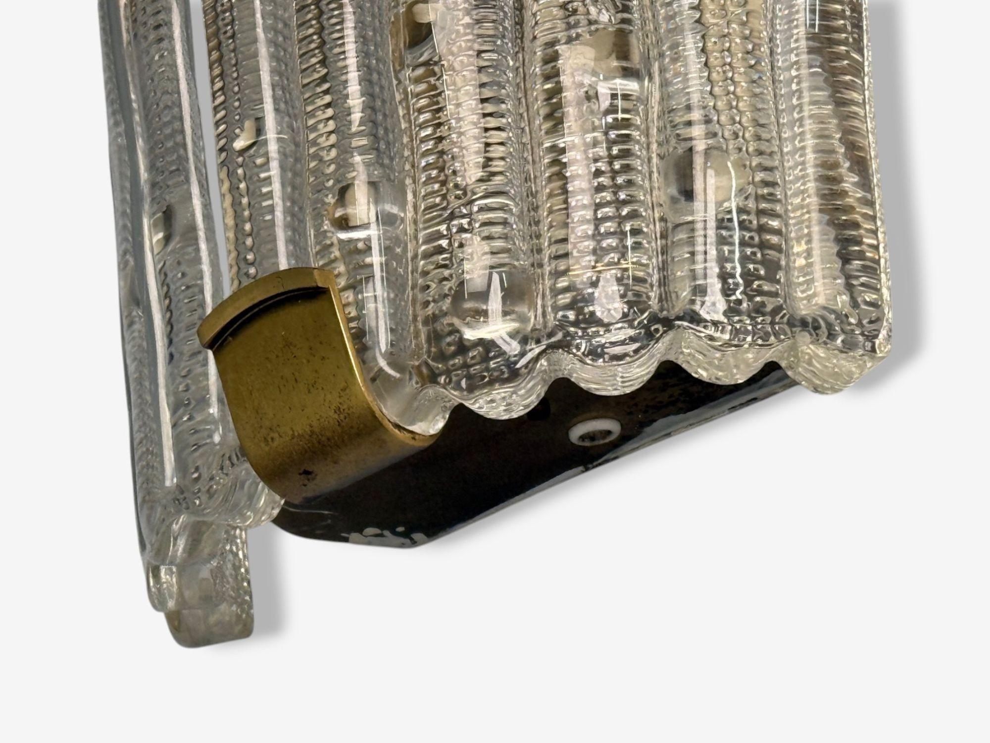 Carl Fagerlund, Textured Glass, Brass, Large Wall Sconce, Sweden, 1940s For Sale 2