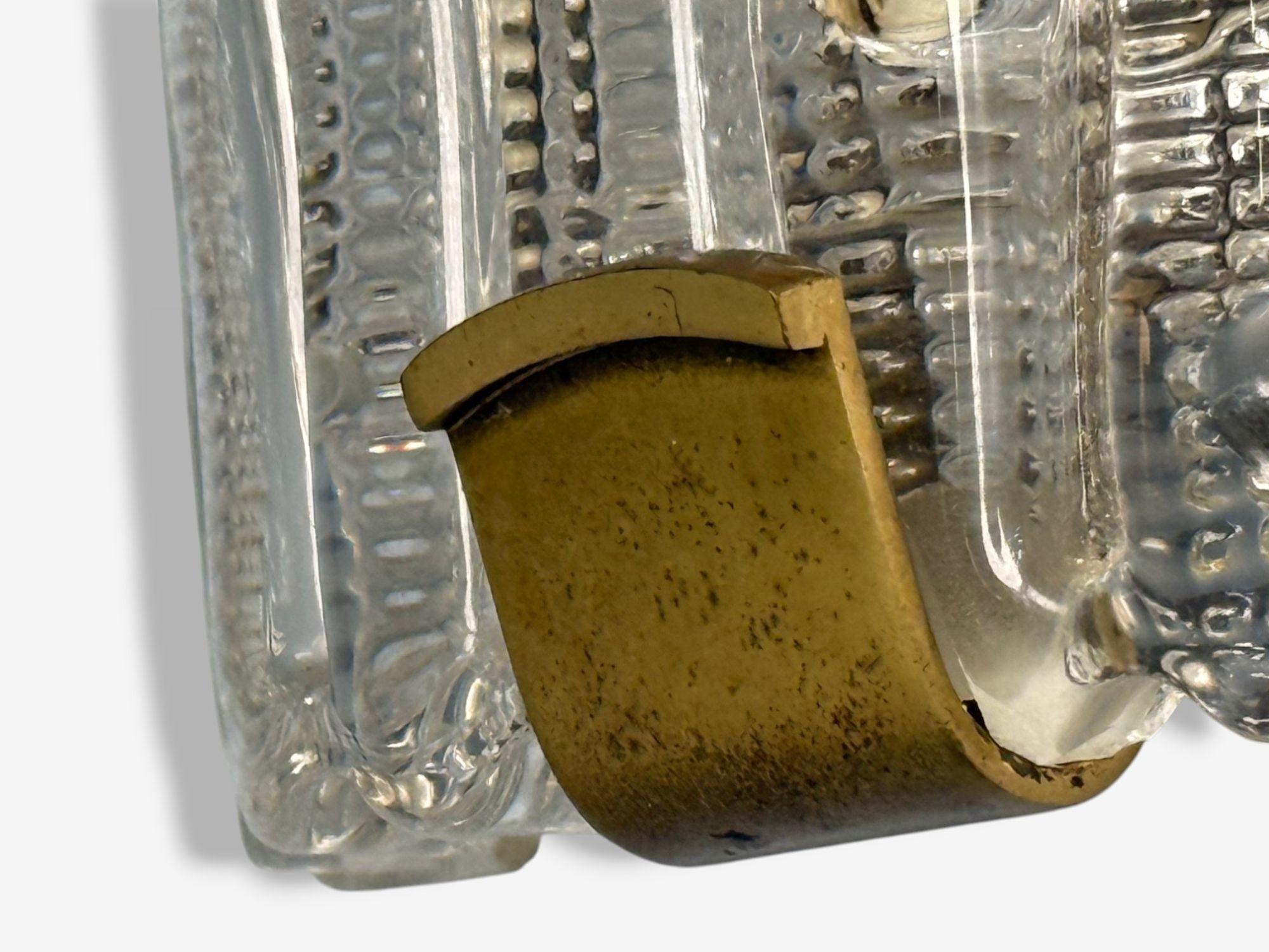 Carl Fagerlund, Textured Glass, Brass, Large Wall Sconce, Sweden, 1940s For Sale 3