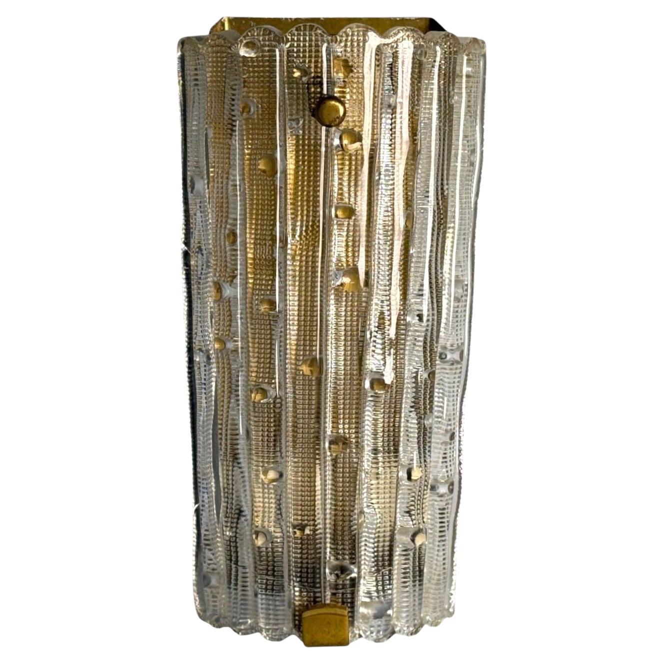 Carl Fagerlund, Textured Glass, Brass, Large Wall Sconce, Sweden, 1940s