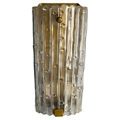 Carl Fagerlund, Textured Glass, Brass, Large Wall Sconce, Sweden, 1940s